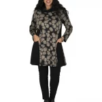 Tunique à col roulé Noire à motifs ethniques beiges - TUP6031E