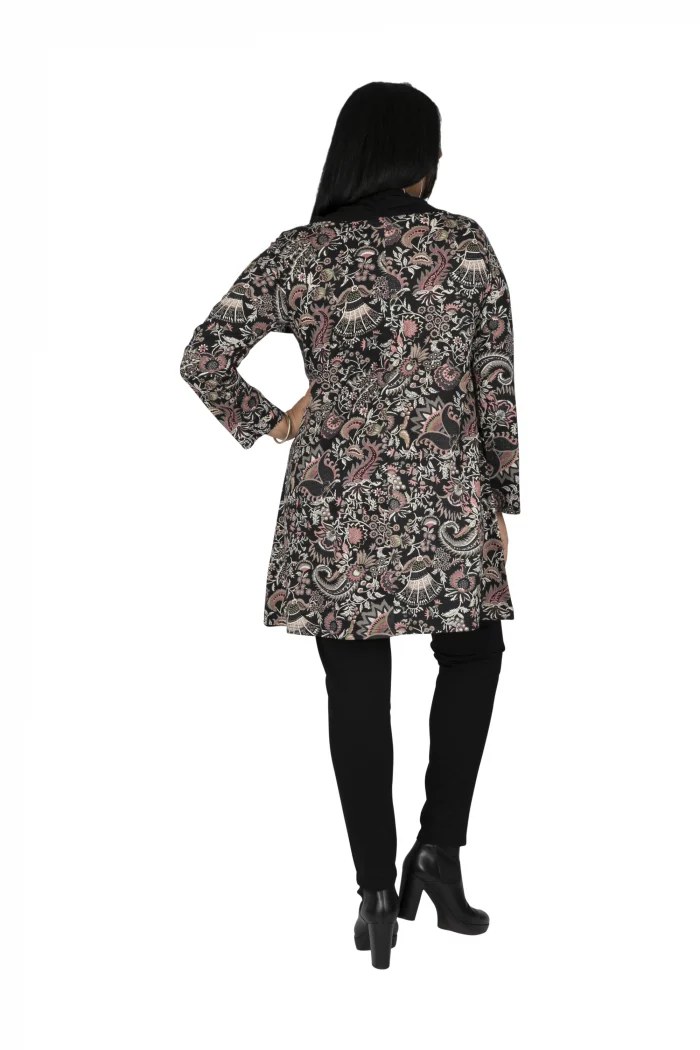 Tunique à col roulé Noire à motifs ethniques - TUP6031B – Image 2