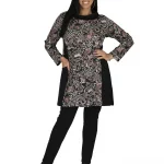 Tunique à col roulé Noire à motifs ethniques - TUP6031B