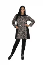 Tunique à col roulé Noire à motifs ethniques - TUP6031B