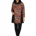 Tunique à col roulé Noire à motifs ethniques rouges - TUP6031G