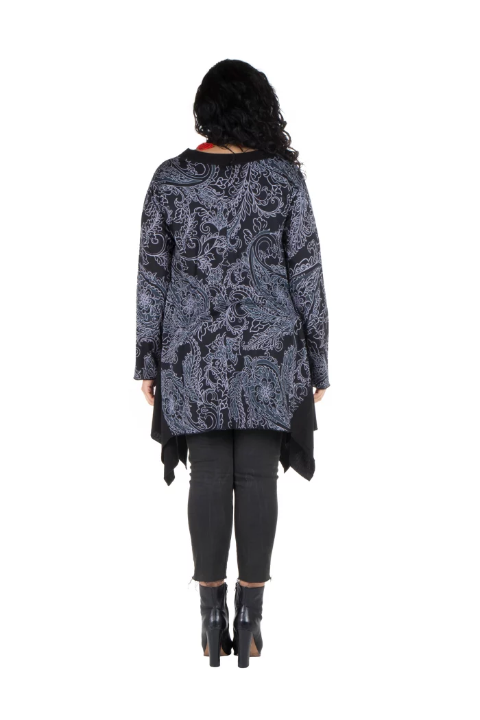 Tunique asymétrique Noire à motifs blancs - TUP6012D – Image 2