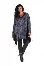 Tunique asymétrique Noire à motifs blancs - TUP6012D