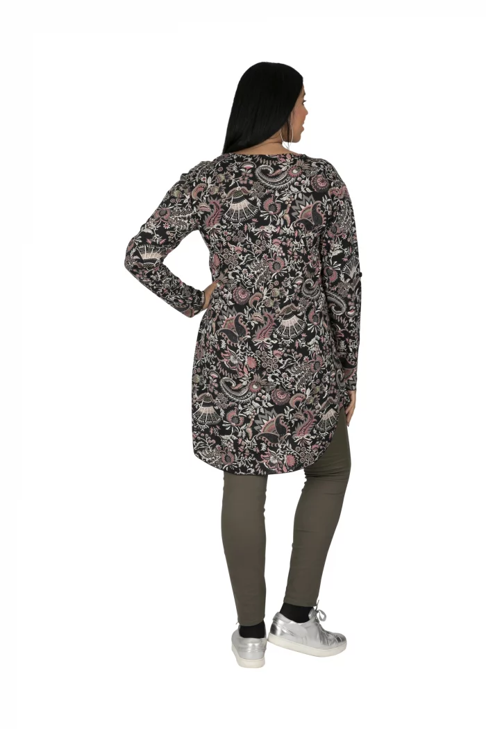 Tunique ethnique à motifs gris et roses - TUP6030B – Image 2