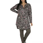 Tunique ethnique à motifs gris et roses - TUP6030B