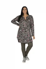 Tunique ethnique à motifs gris et roses - TUP6030B