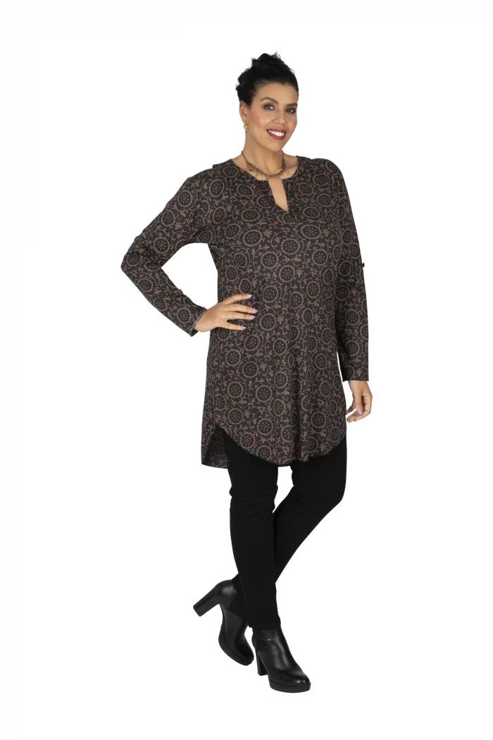Tunique ethnique à motifs marrons - TUP6030F – Image 1