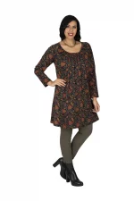 Tunique fluide Noire à motifs ethniques - TUP6032K