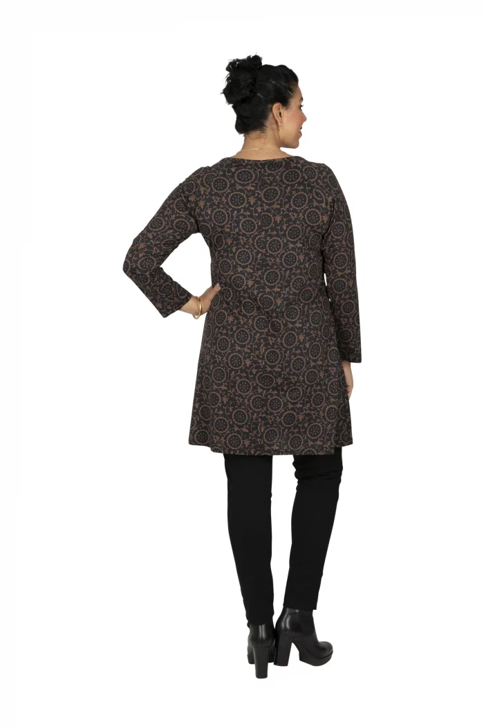 Tunique fluide Noire à motifs ethniques marrons - TUP6032F – Image 2