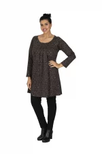 Tunique fluide Noire à motifs ethniques marrons - TUP6032F