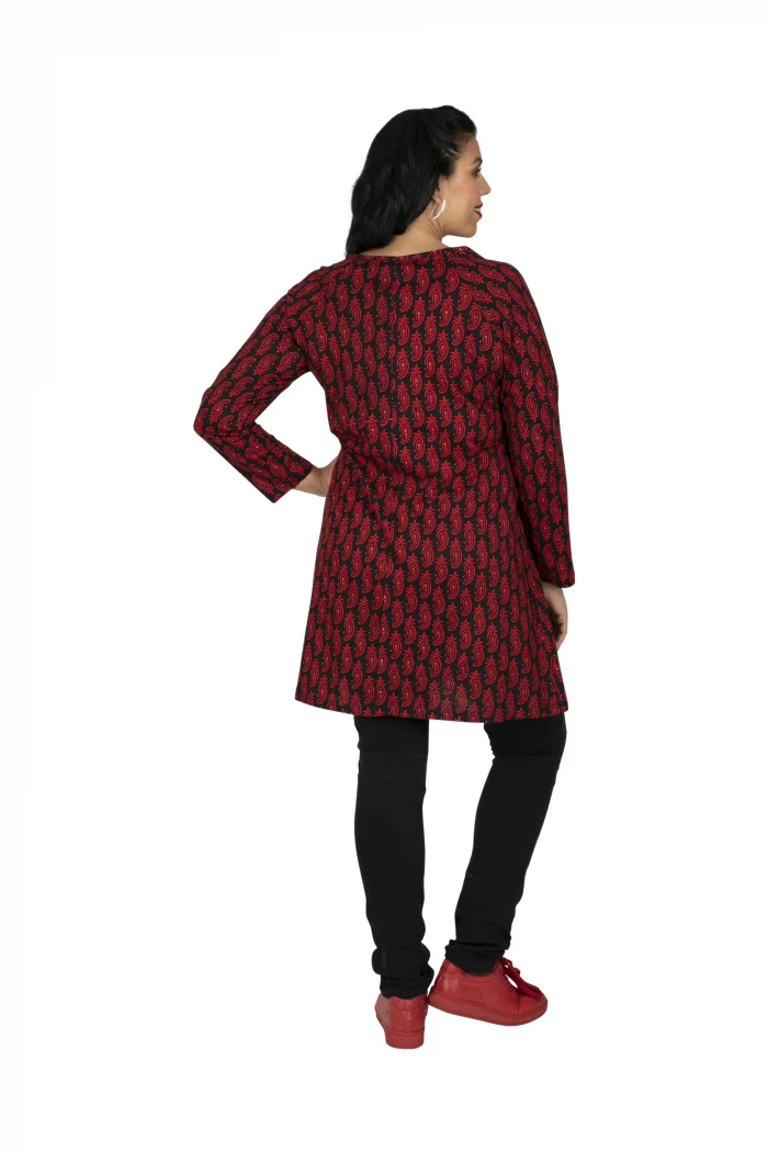 Tunique fluide Noire à motifs ethniques rouges - TUP6032H – Image 2