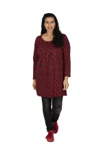 Tunique fluide Noire à motifs ethniques rouges - TUP6032H