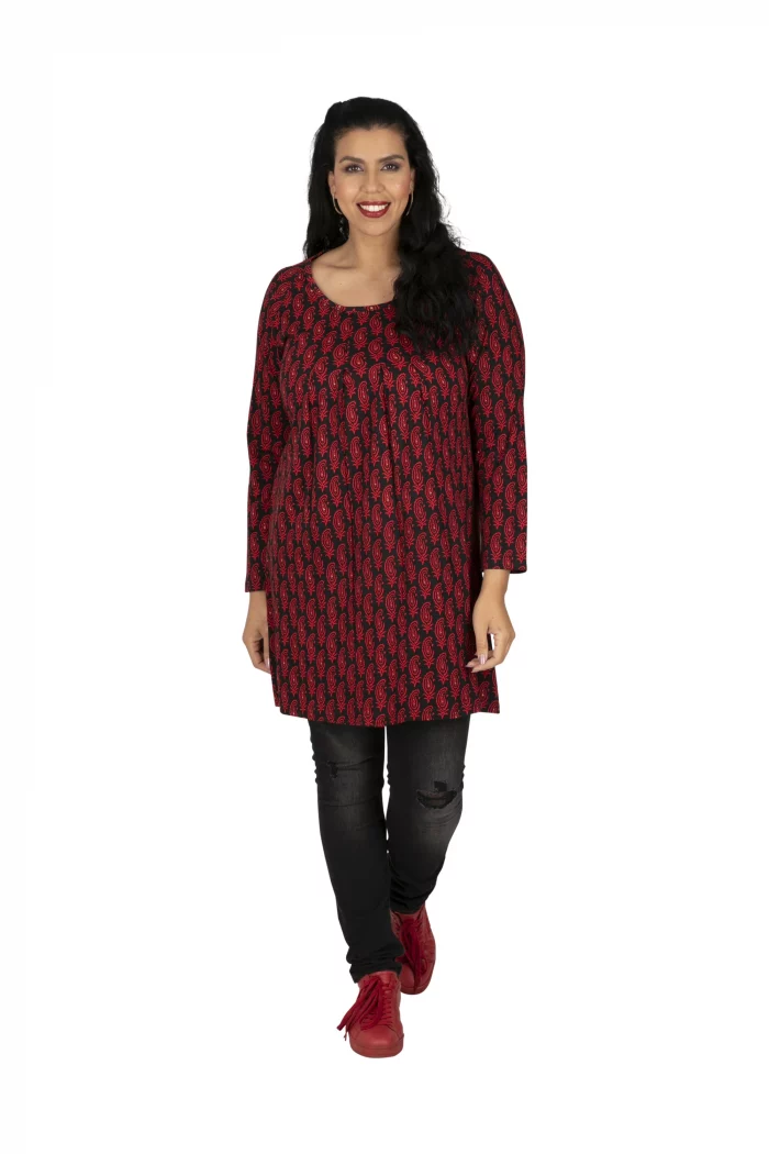 Tunique fluide Noire à motifs ethniques rouges - TUP6032H – Image 1