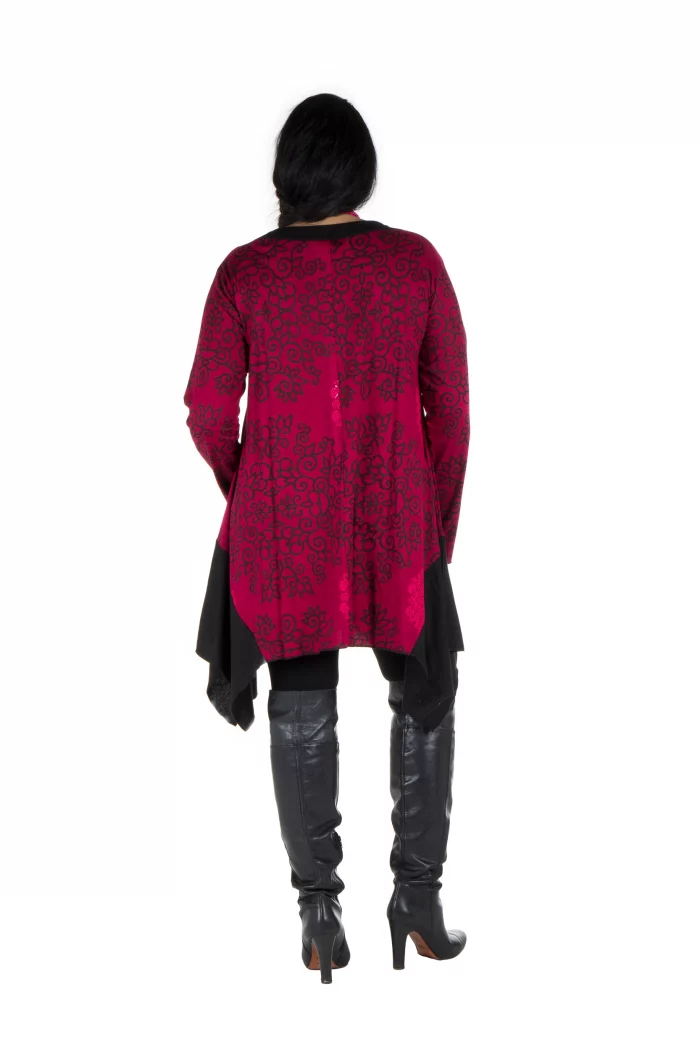 Tunique asymétrique Fuchsia à motifs noirs - TUP6012C – Image 2