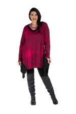 Tunique asymétrique Fuchsia à motifs noirs - TUP6012C