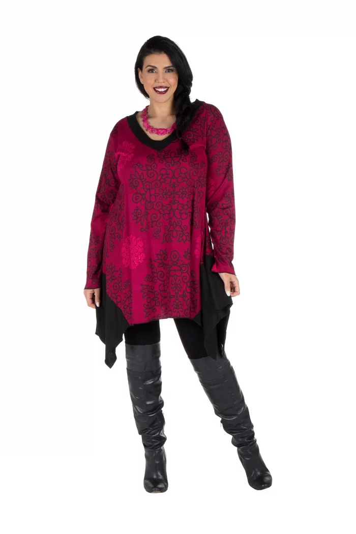 Tunique asymétrique Fuchsia à motifs noirs - TUP6012C – Image 1