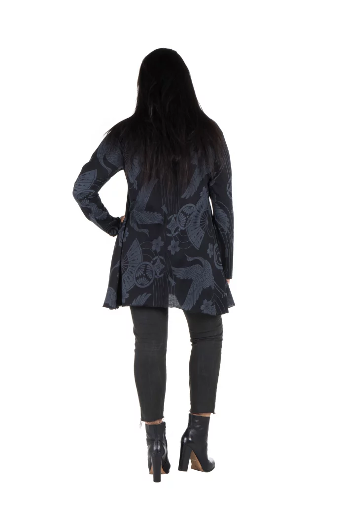 Tunique évasée Noire à motifs ethniques gris - TUP6011A – Image 2