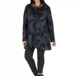 Tunique évasée Noire à motifs ethniques gris - TUP6011A