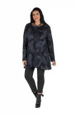Tunique évasée Noire à motifs ethniques gris - TUP6011A