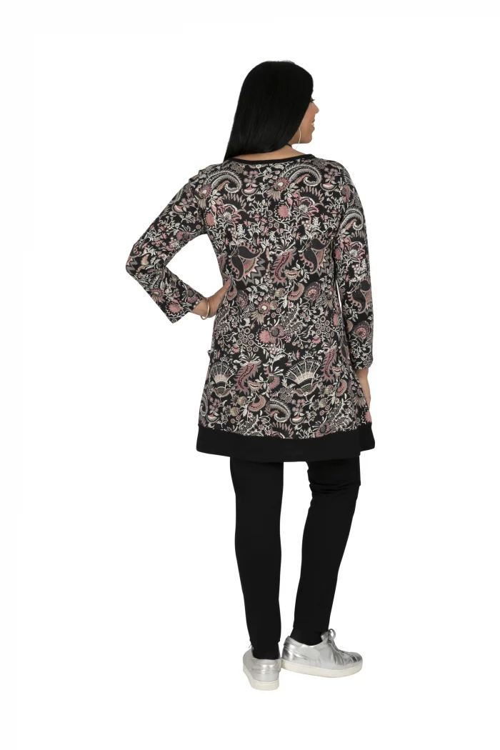 Tunique à manches longues Noire fleurie - TUP6034B – Image 2