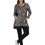 Tunique à manches longues Noire fleurie - TUP6034B