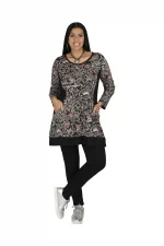 Tunique à manches longues Noire fleurie - TUP6034B