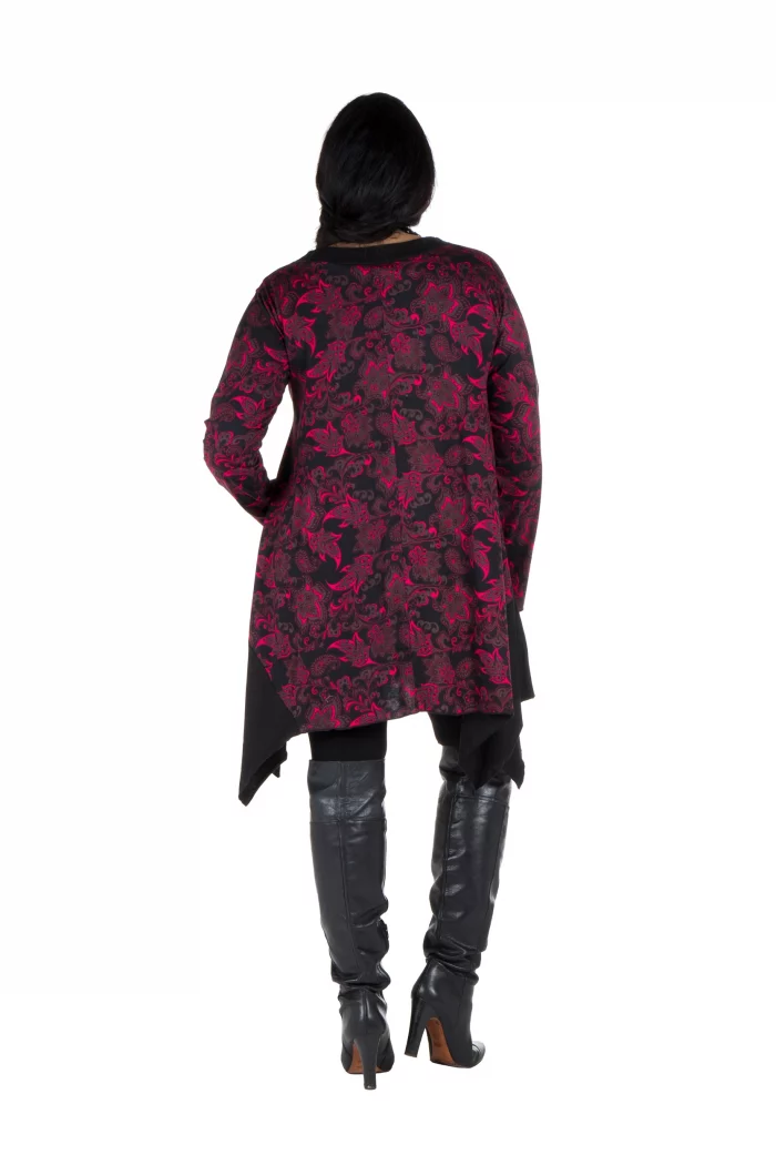 Tunique asymétrique Noire à motifs fuchsia - TUP6012A – Image 2