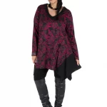 Tunique asymétrique Noire à motifs fuchsia - TUP6012A