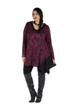 Tunique asymétrique Noire à motifs fuchsia - TUP6012A