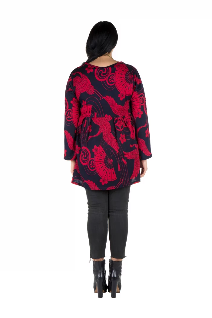 Tunique fluide Noire à motifs rouges - TUP6013D – Image 2