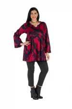 Tunique fluide Noire à motifs rouges - TUP6013D