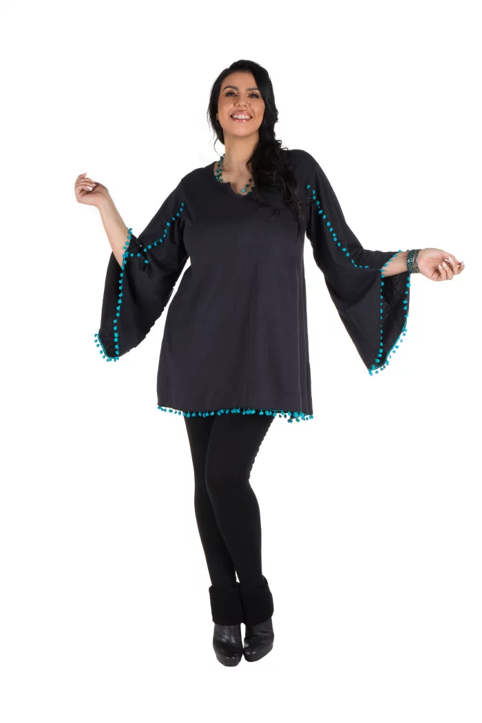 Tunique à pompons bleus - TUP6019D – Image 1