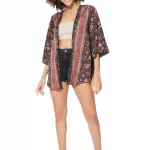 Kimono manches 3/4 noir motif rouge - KIMIP0001A