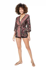 Kimono manches 3/4 noir motif rouge - KIMIP0001A – Image 2