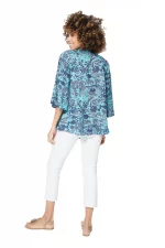 Kimono manches 3/4 bleu motif florale - KIMIP0001B – Image 2