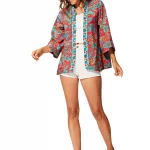 Kimono manches 3/4 orange motif bohème - KIMIP0002B