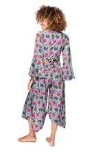 Ensemble pantalon asymétrique et top bleu motif - MCENS0101A – Image 2