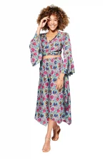 Ensemble pantalon asymétrique et top bleu motif - MCENS0101A