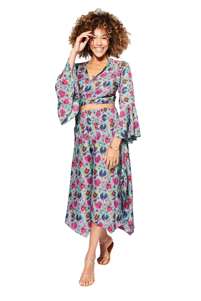 Ensemble pantalon asymétrique et top bleu motif - MCENS0101A – Image 1