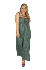 Robe longue verte motif gris - MCROP0106D