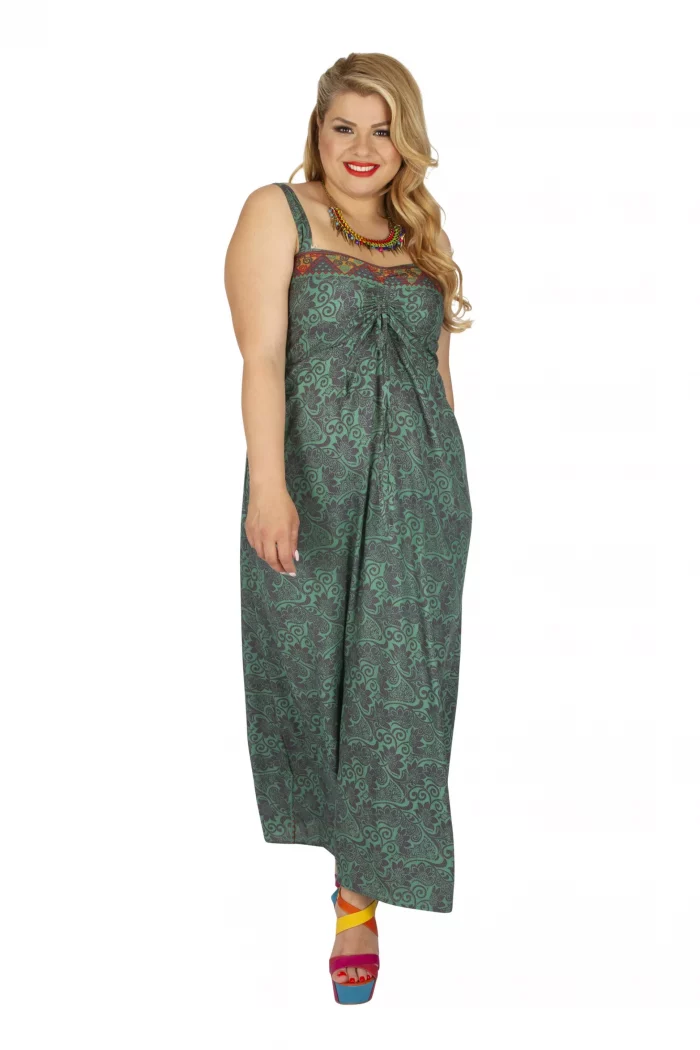 Robe longue verte motif gris - MCROP0106D – Image 1