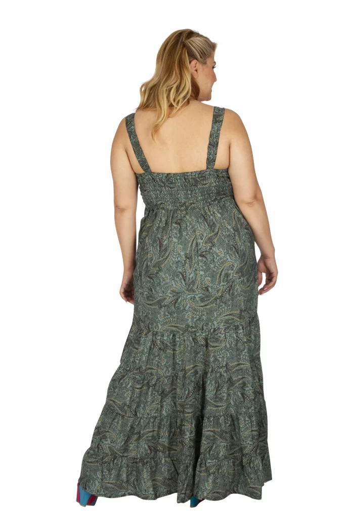 Robe longue verte col V - MCROP0107C – Image 2