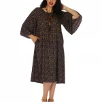Robe mi-longue noire avec motif - MCROP0108B