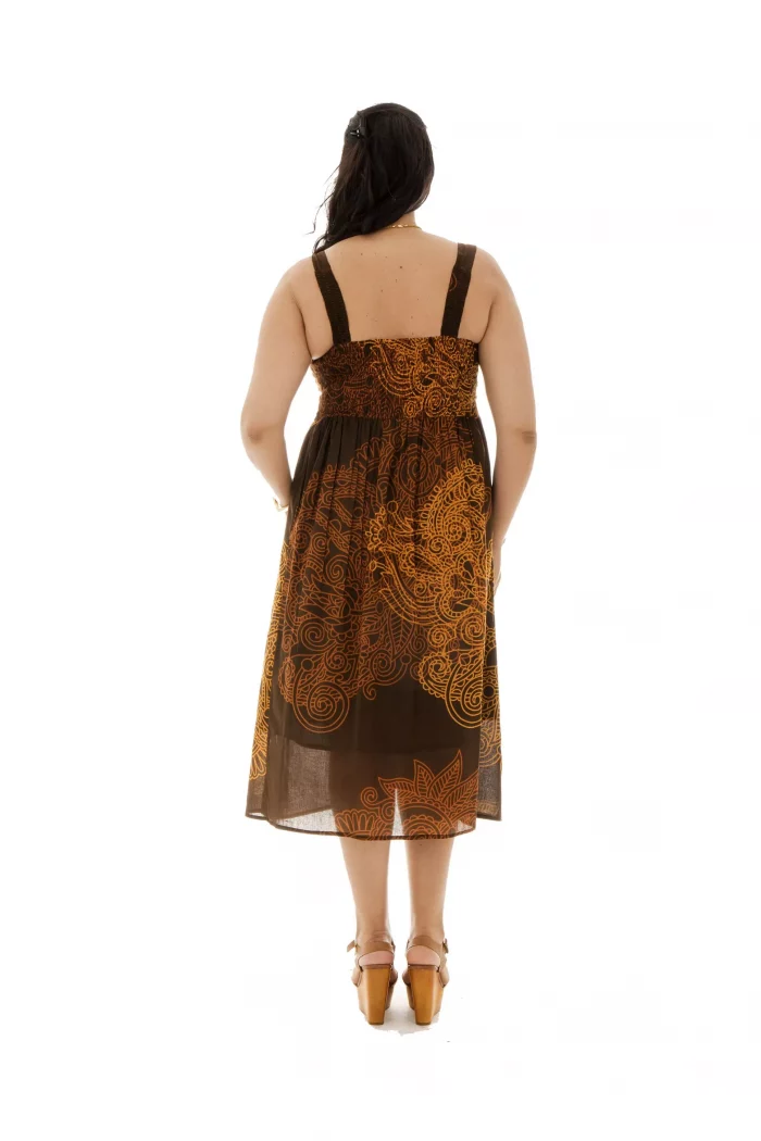 Robe mi-longue marron motif jaune - ROP0141C – Image 2