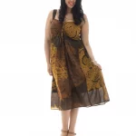 Robe mi-longue marron motif jaune - ROP0141C