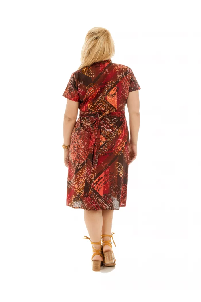 Robe en coton marron et rouge - ROP0144A – Image 2