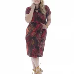 Robe en coton marron et rouge - ROP0144A