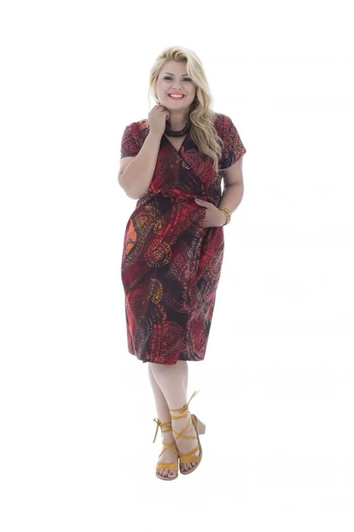 Robe en coton marron et rouge - ROP0144A – Image 1