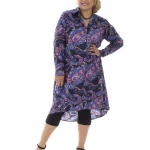 Robe-chemise ethnique violet et noir - ROP0145C