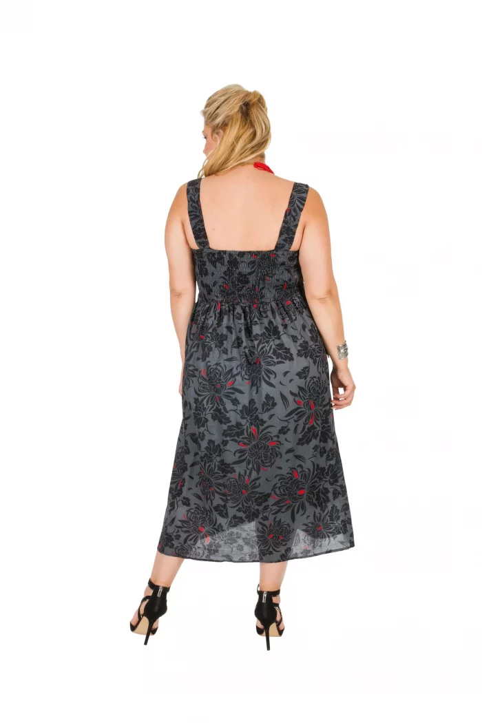 Robe grise avec fleurs noir et rouge - ROP0159C – Image 2